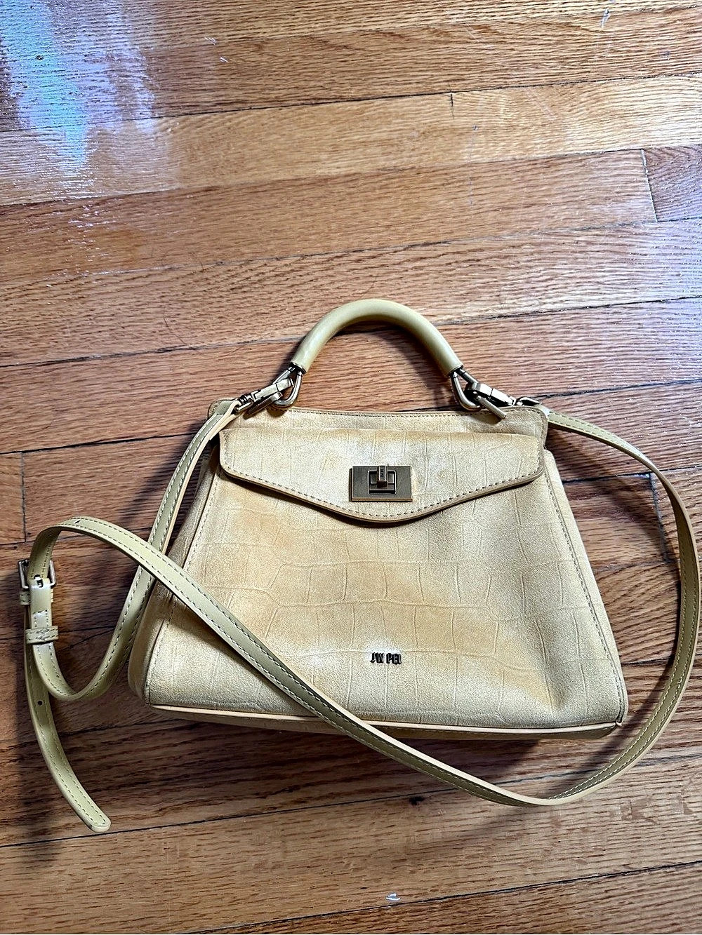 JW PEI Carmen Faux Suede Croc-Embossed Top Handle Bag - Gold